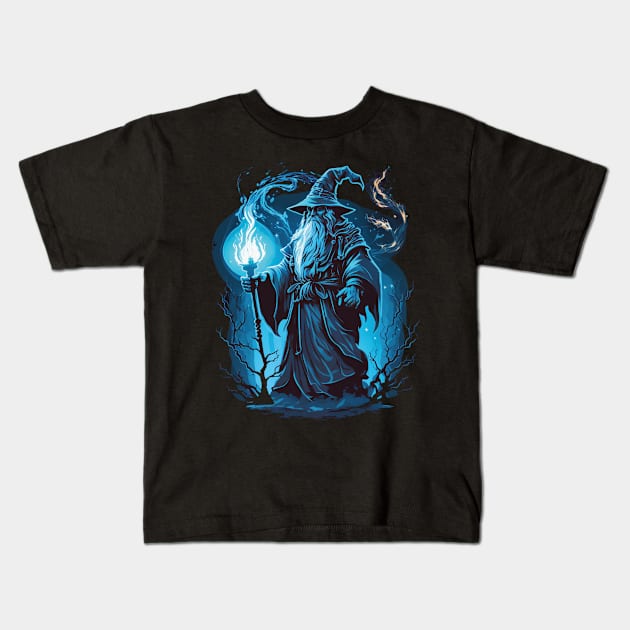 blue wizard Kids T-Shirt by Trontee